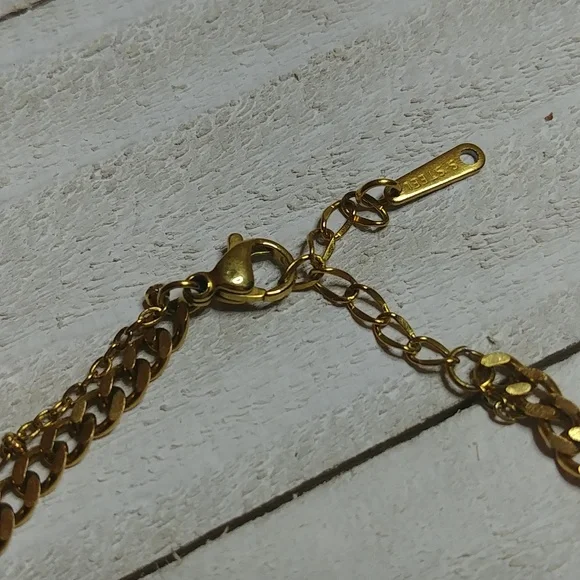 Evil Eye Bracelet Brass toned with Charms - Picture 4 of 5